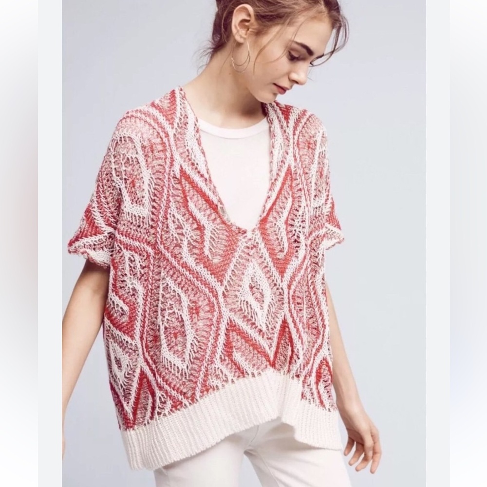 Sita Murta Red and White Women's Poncho Sweater